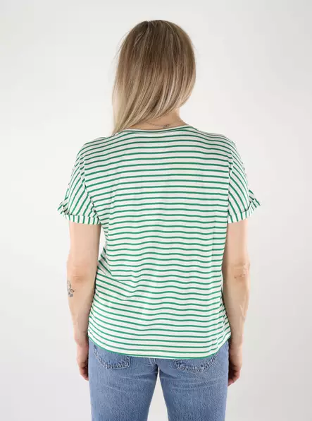 JDY naisten raidallinen t-paita Sissy O-Neck valkoinen/vihreä - Naisten T-paidat - 140439 - 2