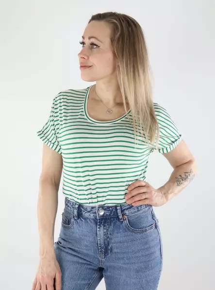 JDY naisten raidallinen t-paita Sissy O-Neck valkoinen/vihreä - Naisten T-paidat - 140439 - 1