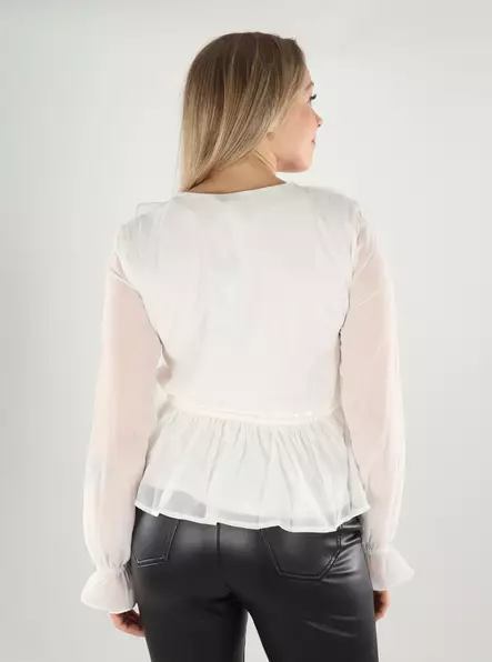 Vero Moda Paita Dora frill valkoinen - Naisten pitkähihaiset paidat - 139629 - 2
