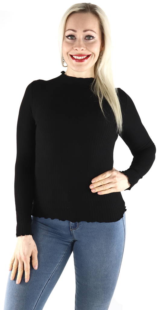 Only dam ribbtröja Emma high neck svart - Långärmade tröjor för  damer - 128259 - 1