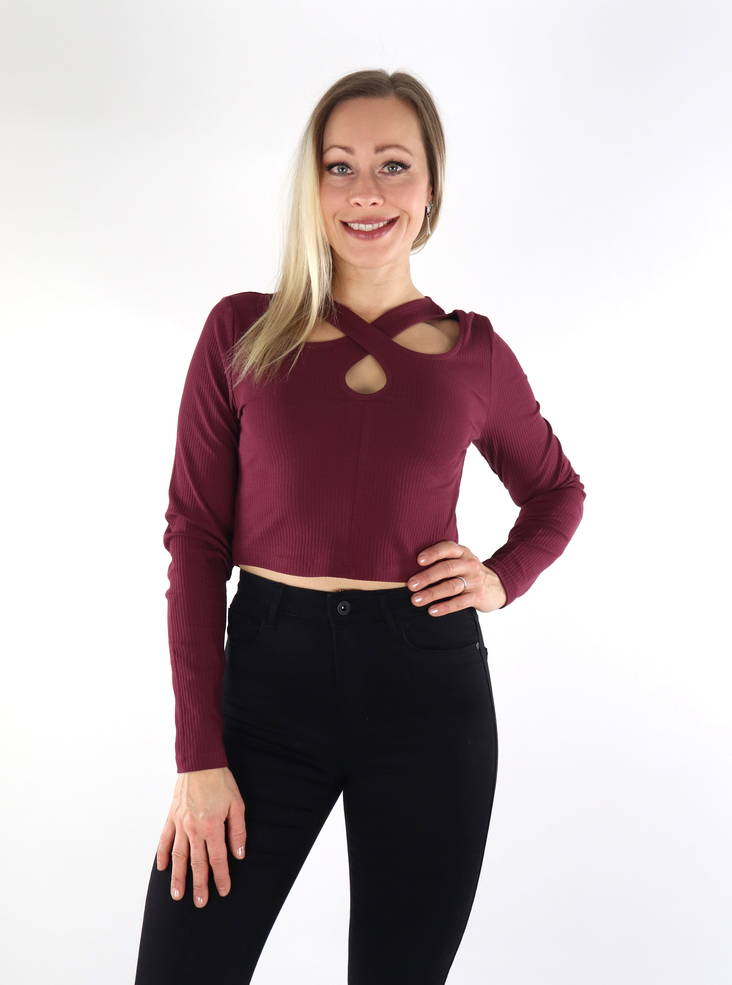 Only naisten ribbipaita Landrea viininpunainen - Naisten pitkähihaiset paidat - 134679 - 1