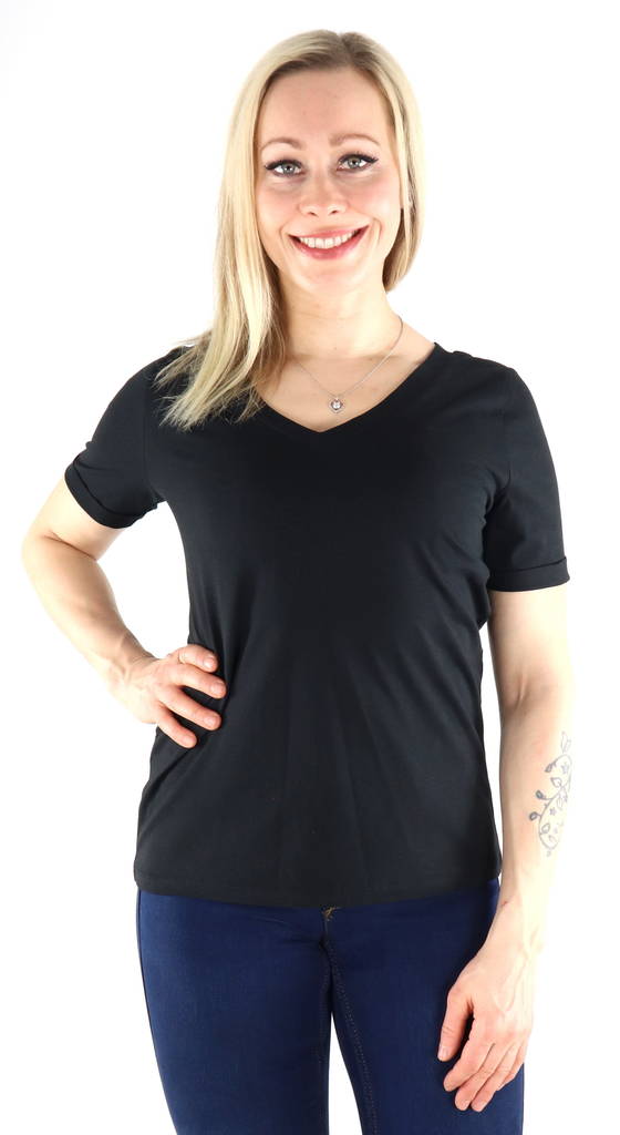 Pieces naisten puuvillainen T-paita Ria v-neck musta - Naisten T-paidat - 132879 - 1