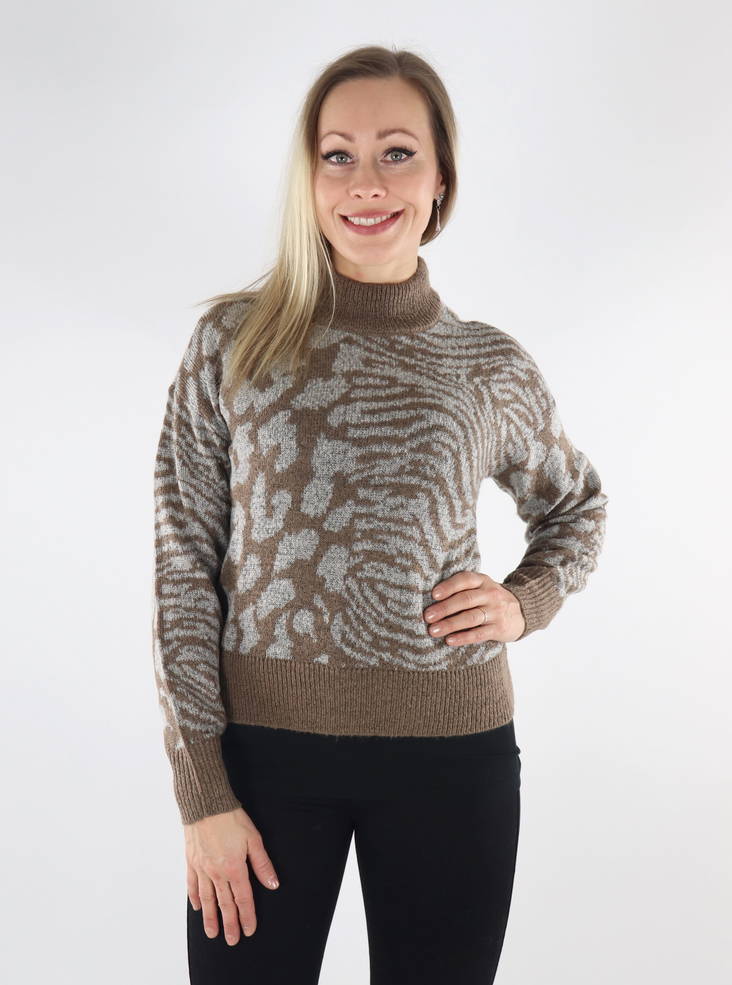 Vero Moda Vera naisten eläinkuosinen neulepusero beige - Naisten neuleet - 134809 - 1
