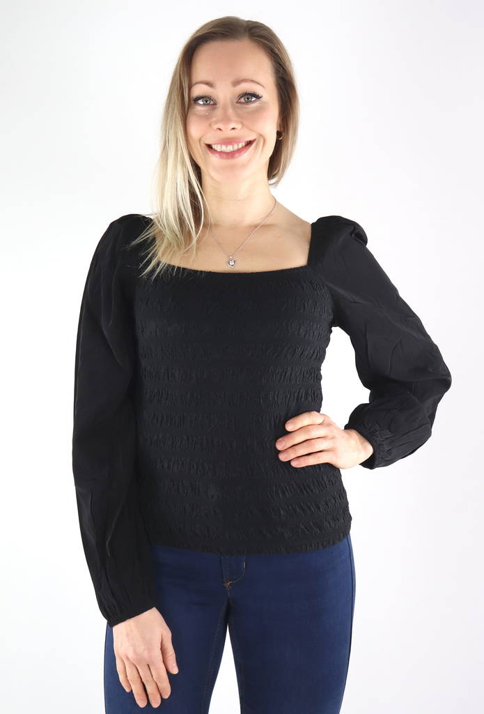 Vila Tröja Wavy square, svart - Långärmade tröjor för damer - 132299 - 1
