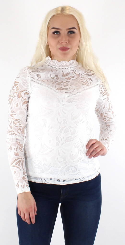 Vila naisten pitsipaita Stasia lace, musta, valkoinen - Naisten pitkähihaiset paidat - 119549 - 1