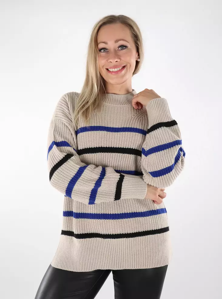 JDY naisten puuvillaneule Cecilia Stripe beige/sininen - Naisten neuleet - 136889 - 1