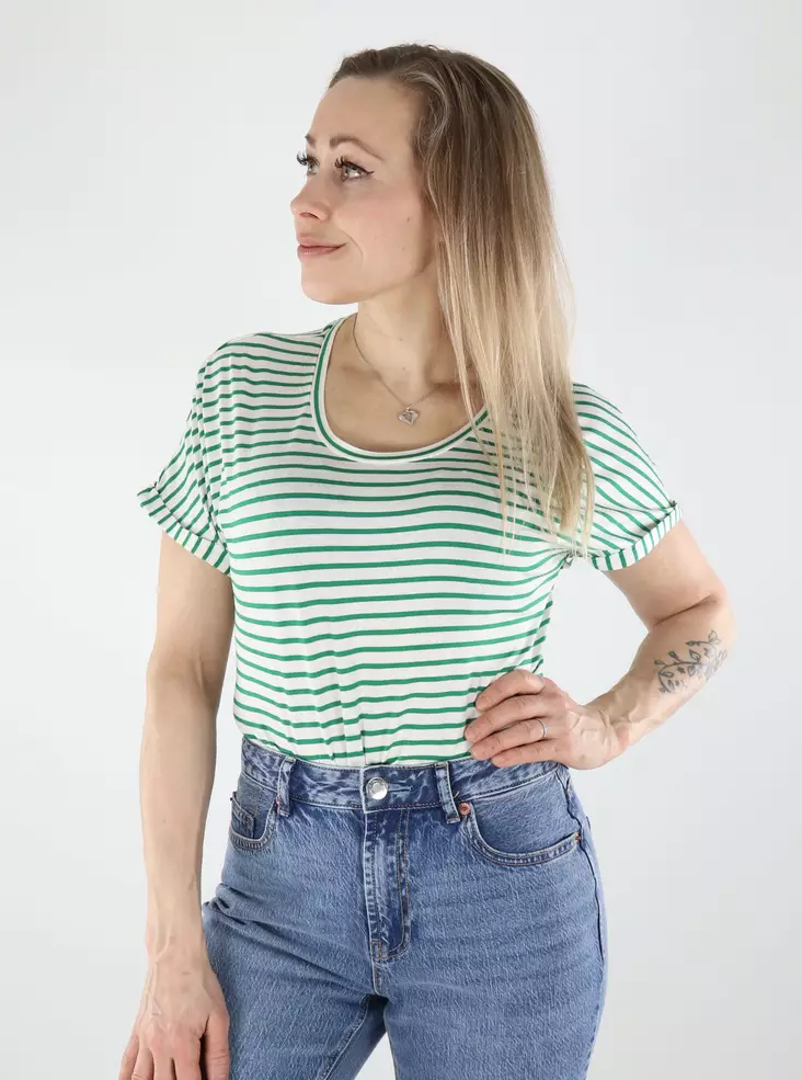 JDY naisten raidallinen t-paita Sissy O-Neck valkoinen/vihreä - Naisten T-paidat - 140439 - 1
