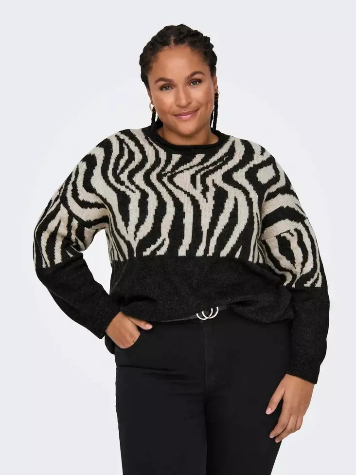 Only Carmakoma pluskoon neule Jade Zebra musta/eläinkuosi - Naisten neuleet - 136939 - 1