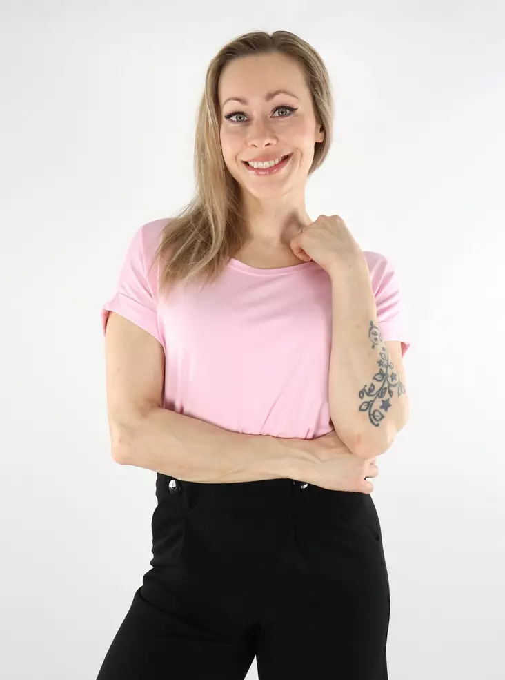 Only naisten t-paita Moster O-Neck vaaleanpunainen - Naisten T-paidat - 138209 - 1