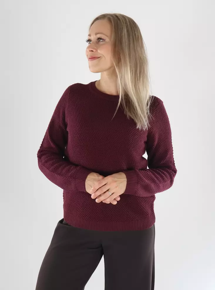 Vila naisten luomupuuvillainen neule Dalo o-neck viininpunainen - Stickat för damer - 141529 - 1